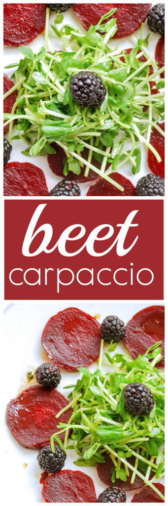 Beet Carpaccio: Beautiful beets accented with tangy blackberries and aromatic thyme. This gluten free and vegan appetizer is sure to impress! || fooduzzi.com