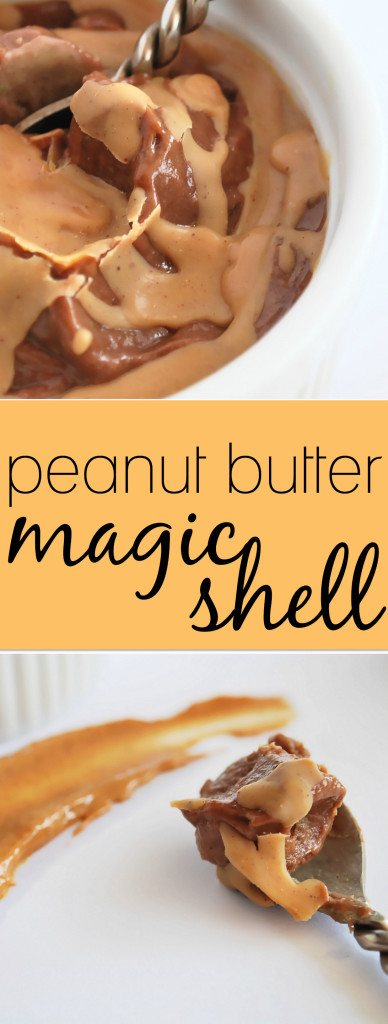 Peanut Butter Magic Shell: This childhood favorite ice cream topper is made with only two whole food, gluten free, and vegan ingredients! Summer never tasted so sweet! || fooduzzi.com