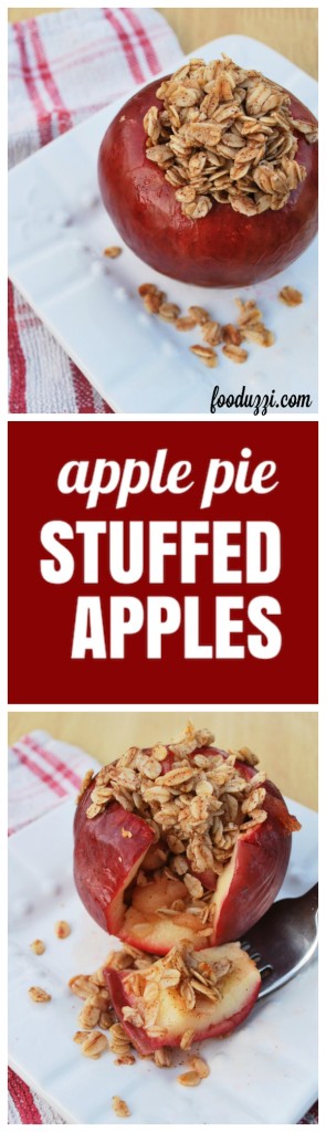 Apple Pie Stuffed Apples: Hello, fall! This 7-ingredient gluten free and vegan treat takes only 20 minutes to whip together! || fooduzzi.com recipes