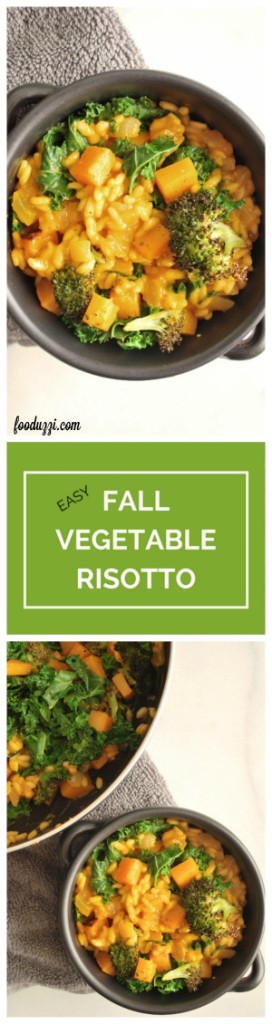 Easy Fall Vegetable Risotto: A creamy, comforting gluten free and vegetarian dish that can be served as an entree or as a side! It's the perfect addition to your Thanksgiving day dinner! (vegan option included) || fooduzzi.com recipes