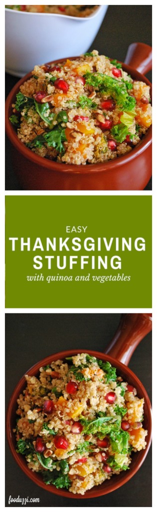 Easy Thanksgiving Stuffing with Quinoa and Vegetables: A simple, gluten free, vegan, and healthy side dish perfect for Thanksgiving! || fooduzzi.com recipes