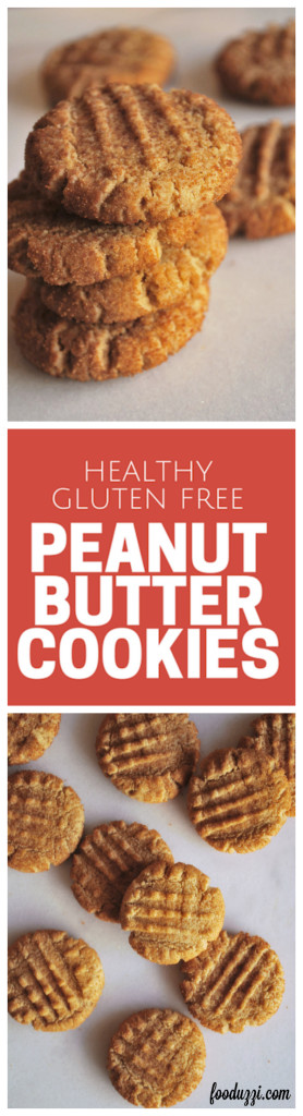 Healthy Gluten Free Peanut Butter Cookies: An easy, refined sugar-free, and vegan PB cookie recipe that's soft, chewy, and seriously addictive! || fooduzzi.com recipes