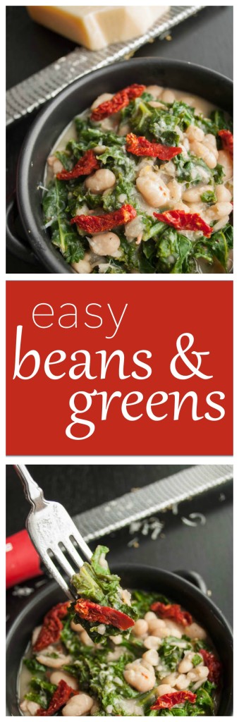 Easy Beans and Greens: A fast, simple, healthy, and delicious gluten free and vegetarian meal that's perfect for a festive Christmas dinner! Vegan option included! || fooduzzi.com recipes
