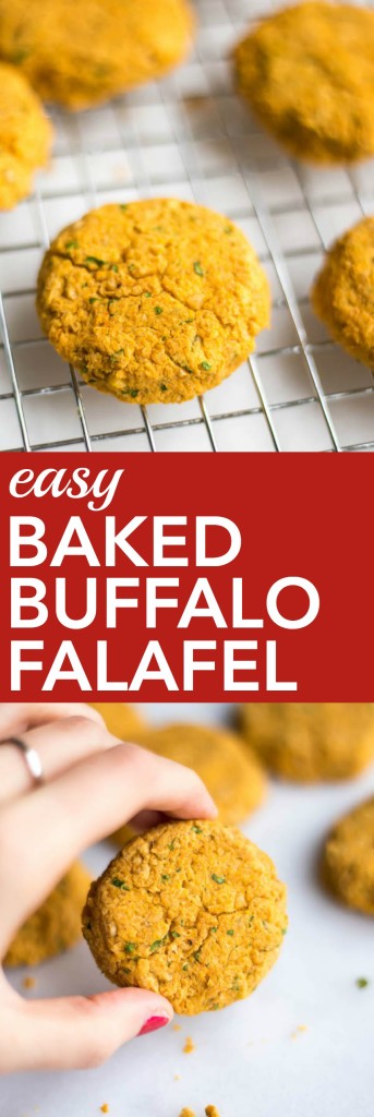 Easy Baked Buffalo Falafel: This 20-minute meal is gluten free, vegetarian, and vegan, and it's perfect for any Meatless Monday meal! || fooduzzi.com recipes