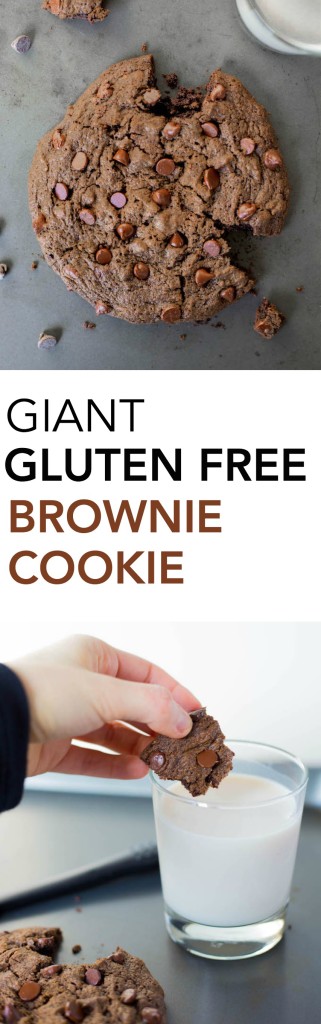 Giant Gluten Free Brownie Cookie for Two: A seriously rich and decadent chocolate cookie that tastes like a brownie! It's vegan, healthy, and perfectly portioned for two! Great for date night! || fooduzzi.com recipe