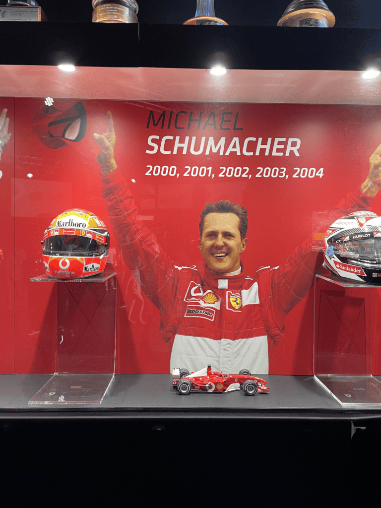 Michael Schumacher's helmet and his photo at the Ferrari Museum in Maranello